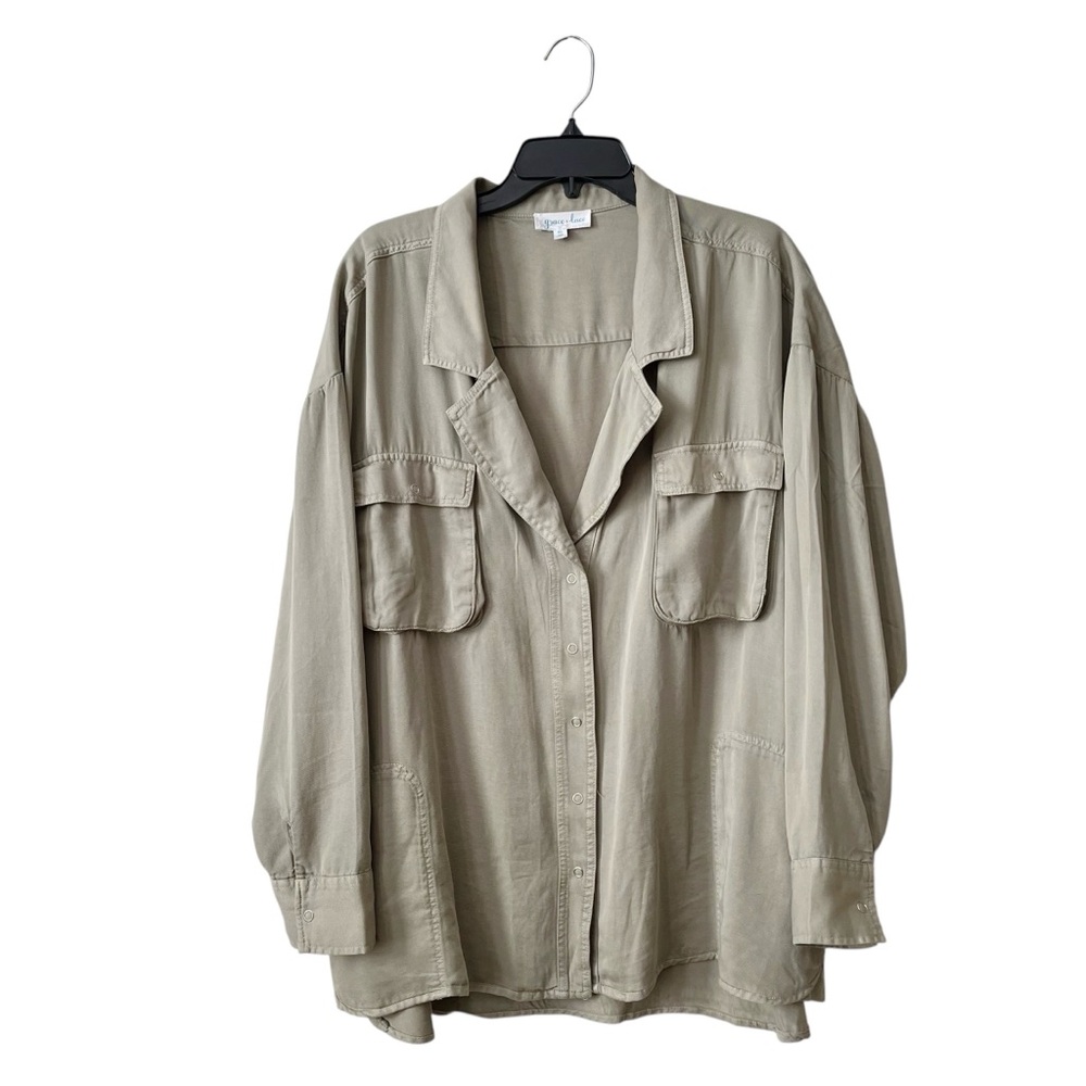 Grace and Lace Lyocell Utility Shirt Jacket Womens Size XL Tan Snap Buttons Boho